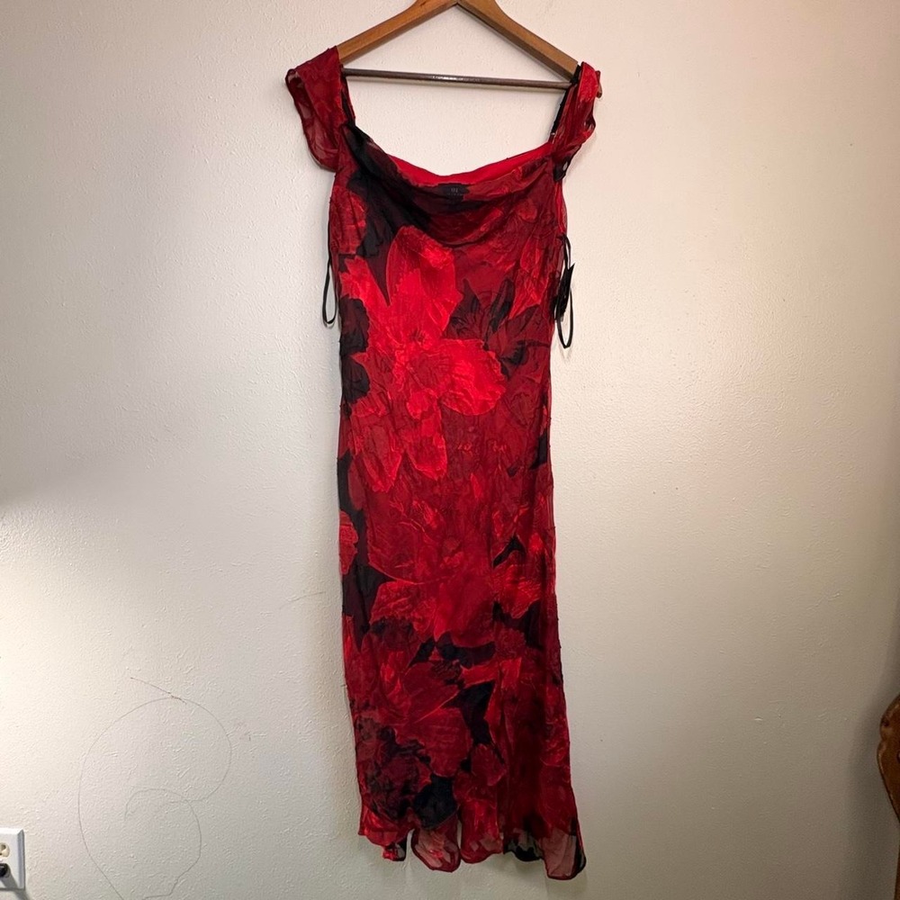 I.N. San Francisco XL Chiffon Floral Romantic Cowl Neck Y2K Dress Midi